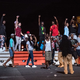 Protesters react to a police helicopter during protests in the early hours of Sept. 21, 2016, in Charlotte, N.C., in response to the fatal police shooting of Keith Lamont Scott.
Sean Rayford/Getty Images
